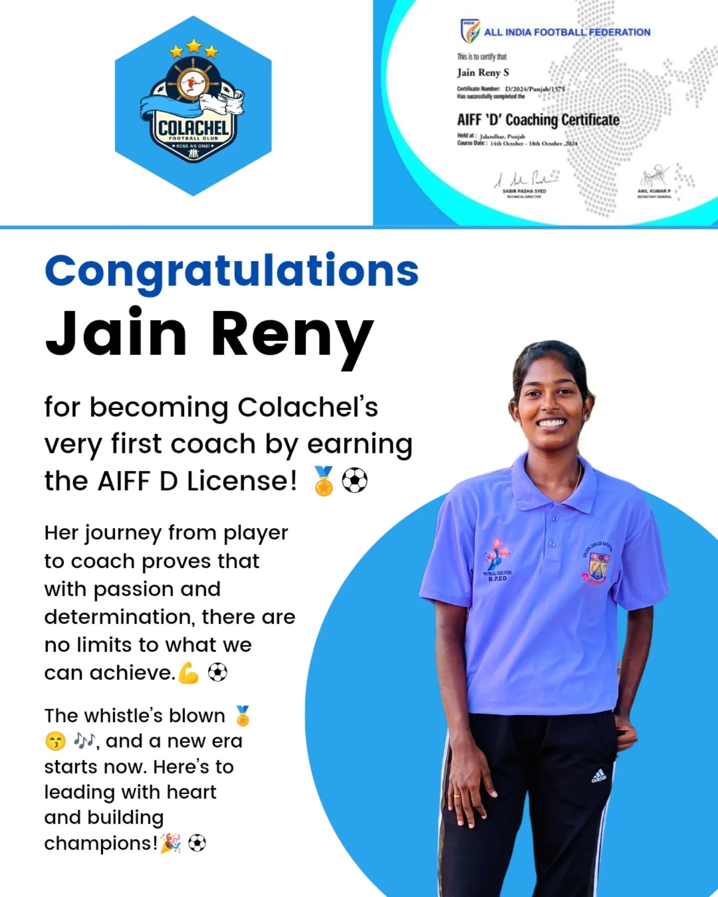 Colachel FC first coach recognition