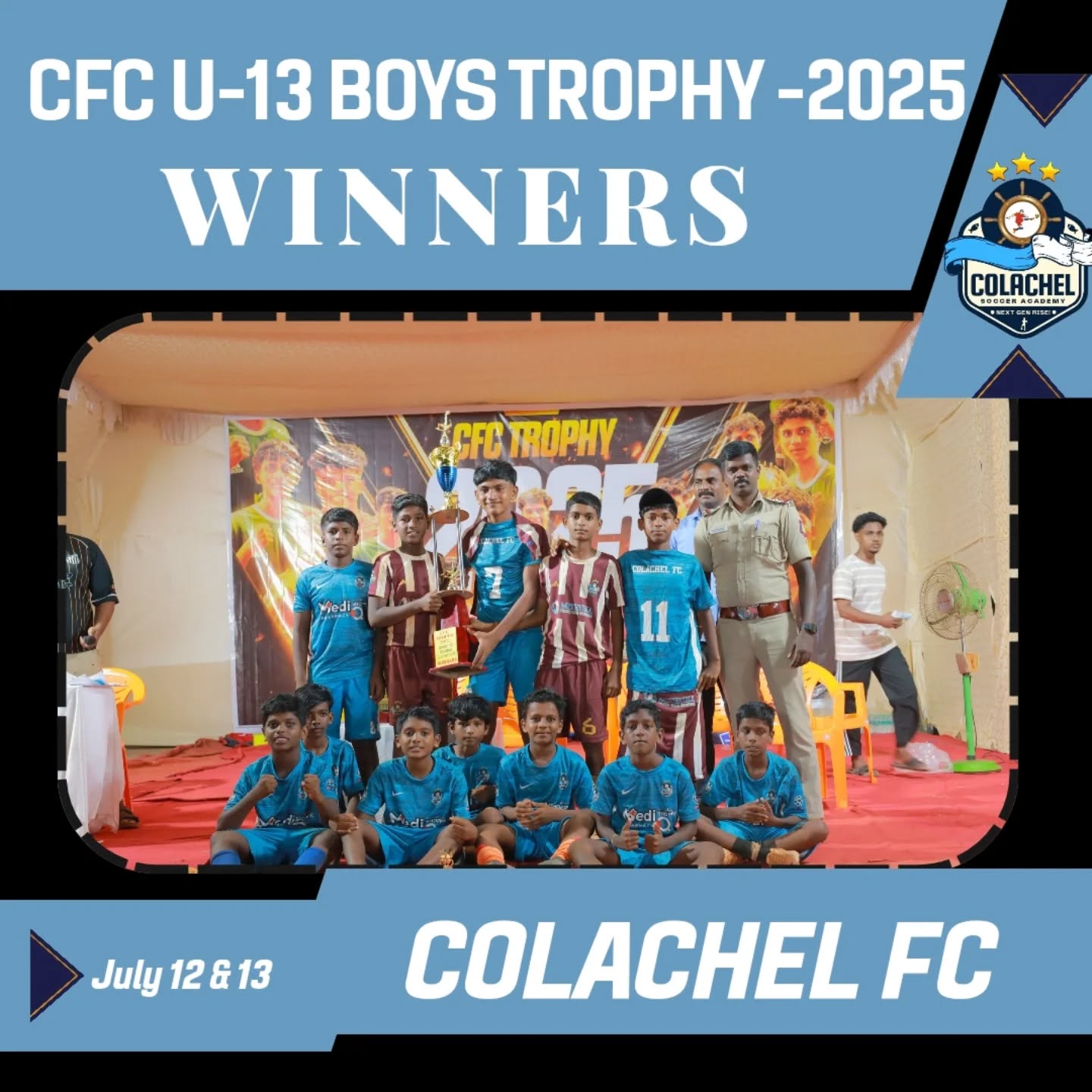 Colachel FC U-13 boys trophy winners 2025