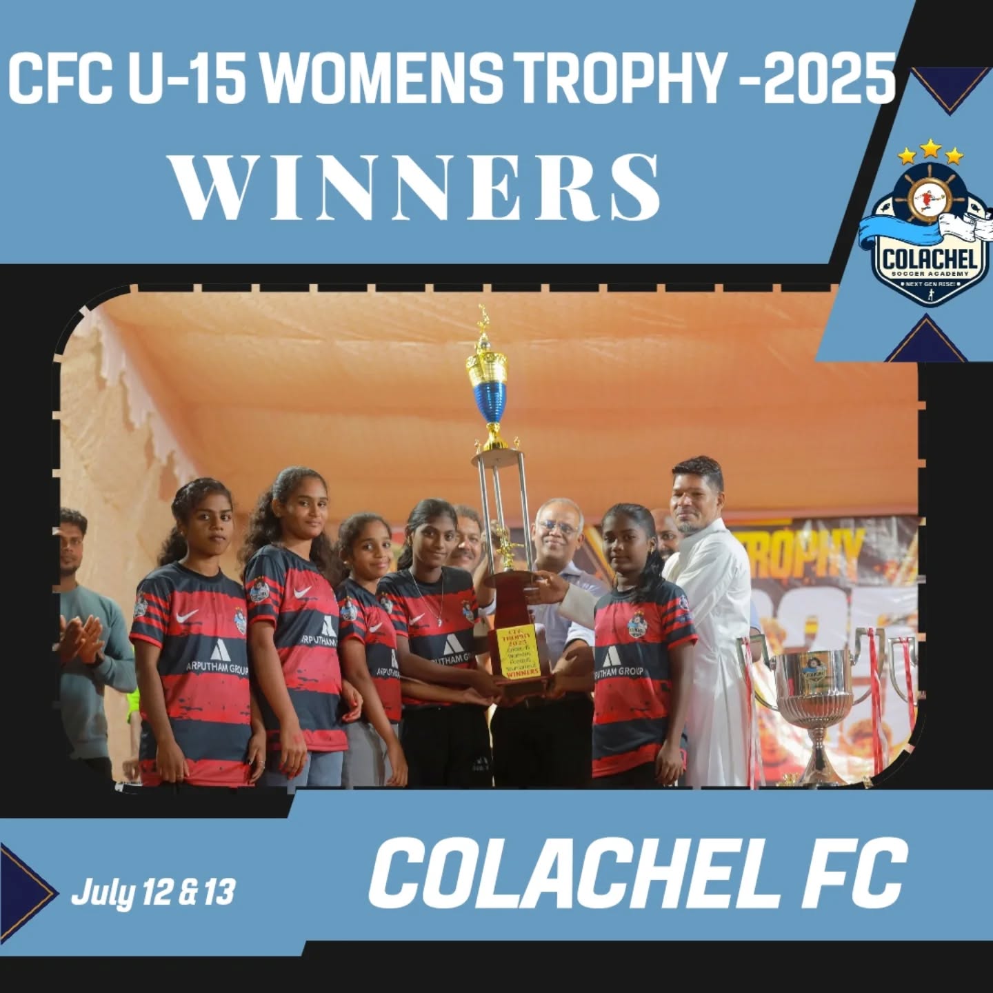 Colachel FC U-15 women's trophy winners 2025