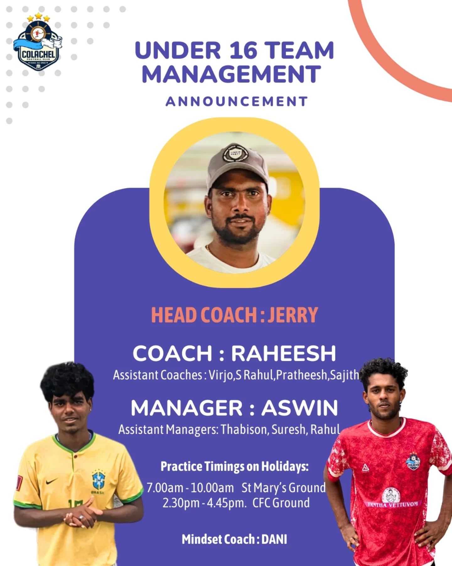 Under 16 management team